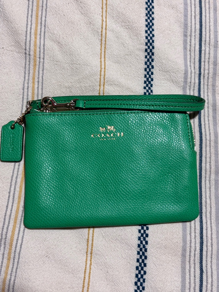 Coach Emerald Green Pebbled Leather Wristlet